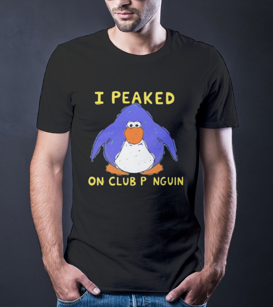I Peaked On Club Penguin Retro Nostalgia Memorable Penguin Character T-Shirt