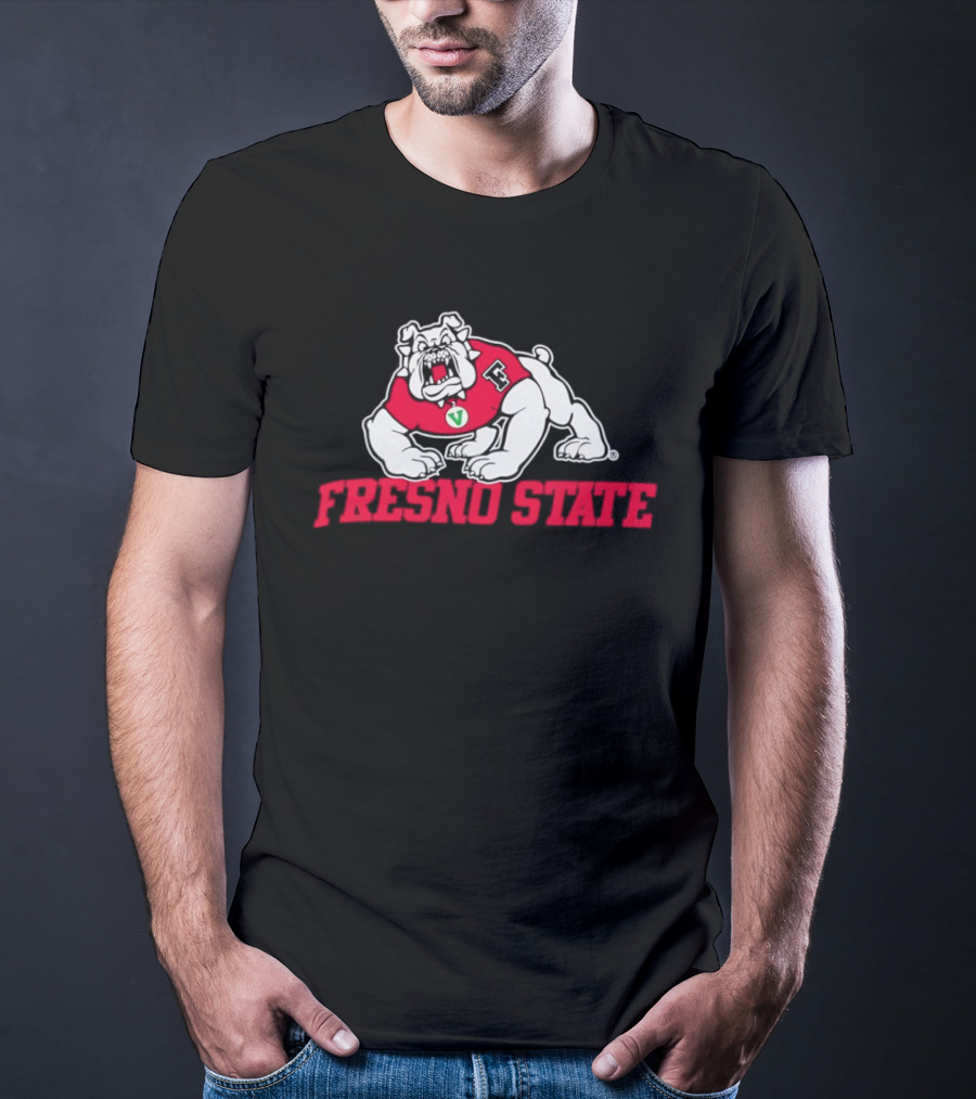 Fresno State Bulldogs Mascot Vivid Red Letterman Style T-Shirt