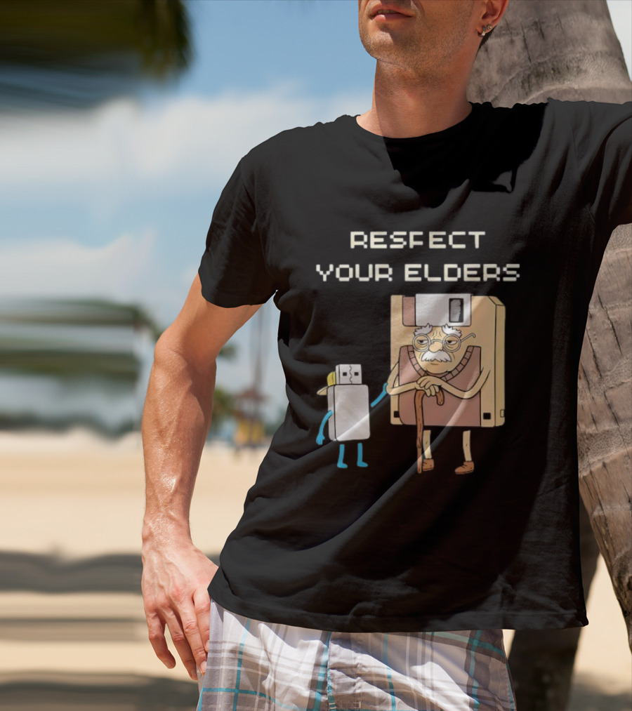 Respect Your Elders Floppy Disk USB Stick Funny Retro Technology Humor T-Shirt