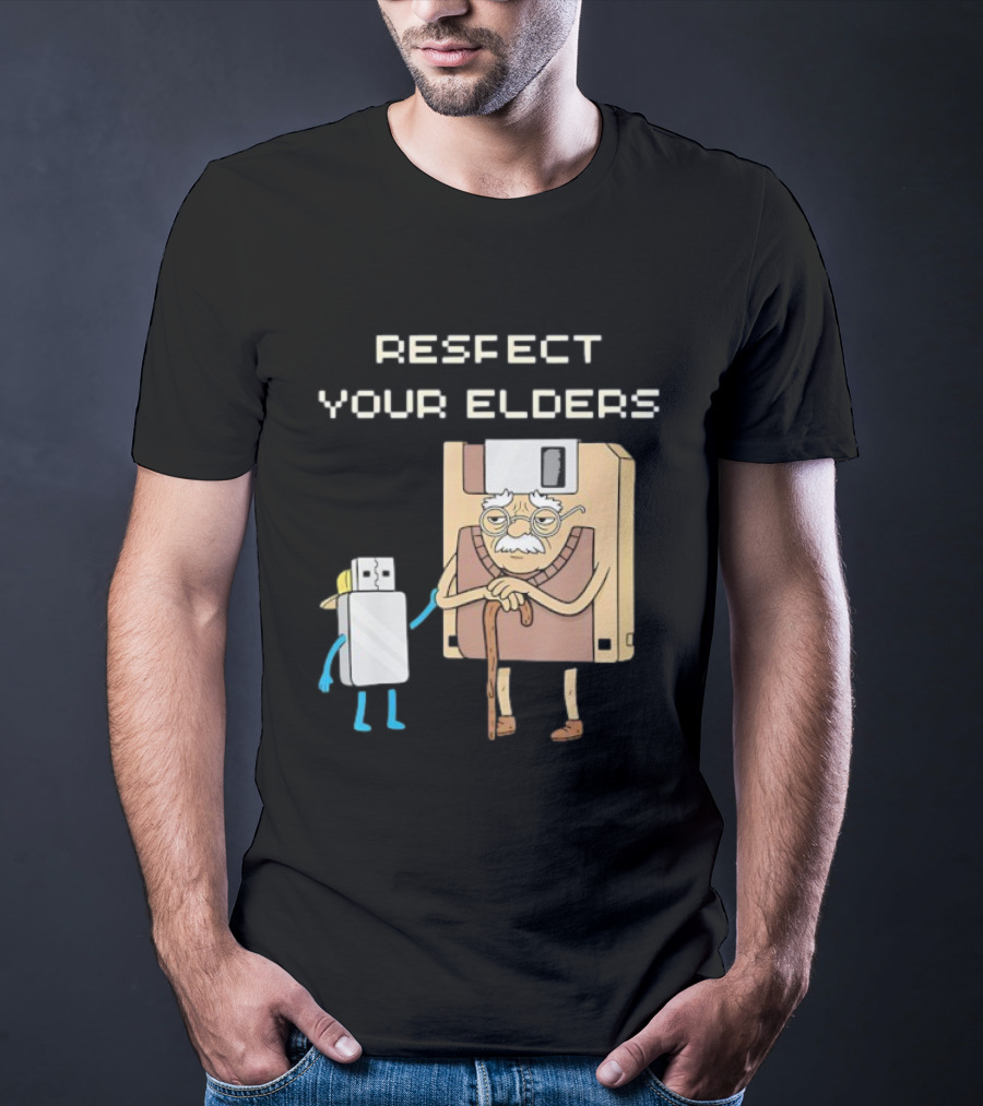 Respect Your Elders Floppy Disk USB Stick Funny Retro Technology Humor T-Shirt