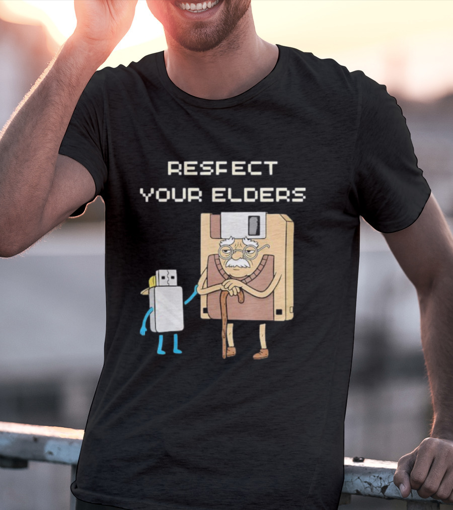 Respect Your Elders Floppy Disk USB Stick Funny Retro Technology Humor T-Shirt