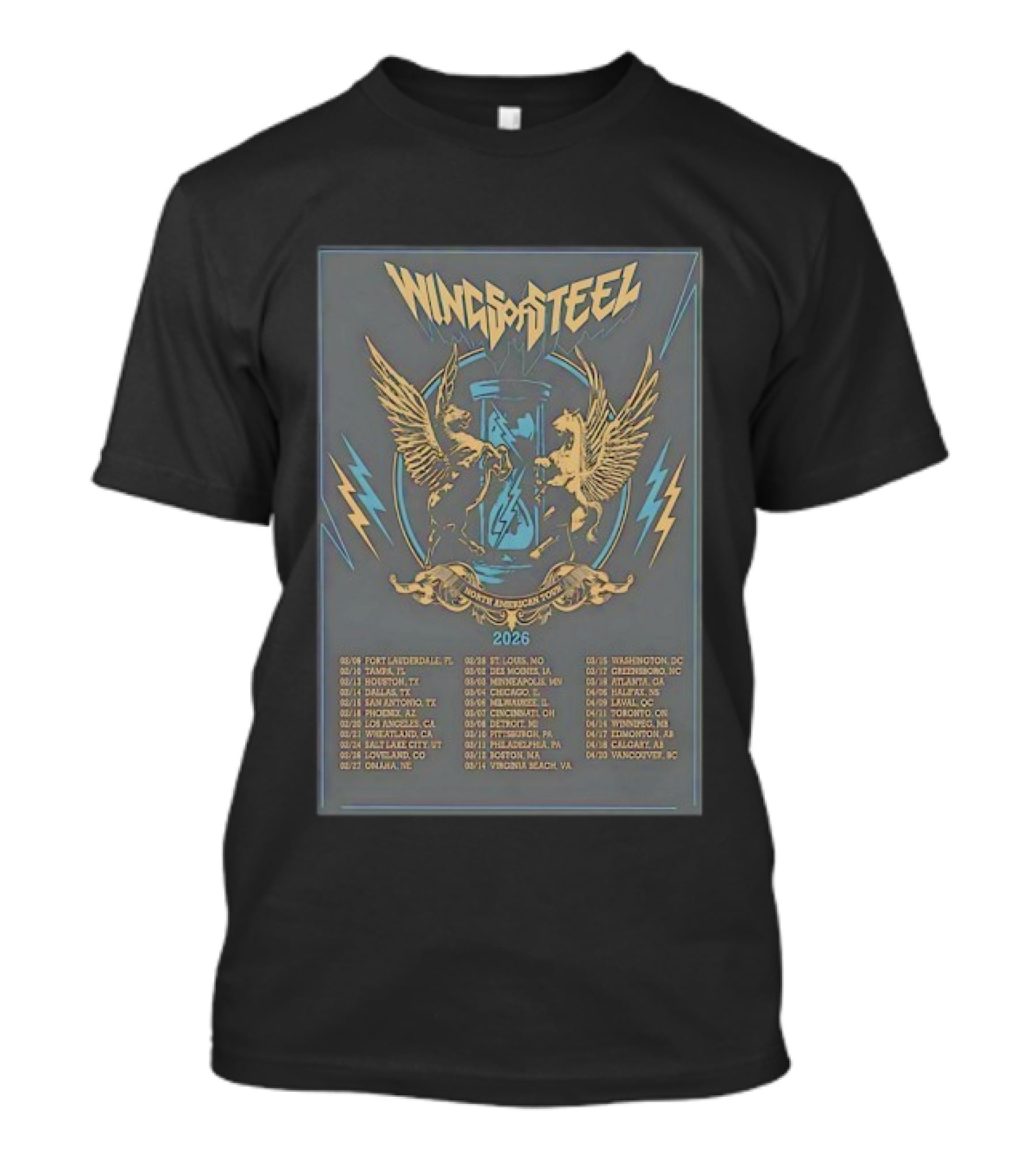Wings Of Steel North American Tour 2026 With Lightning Peagasus And Concert Dates T-Shirt