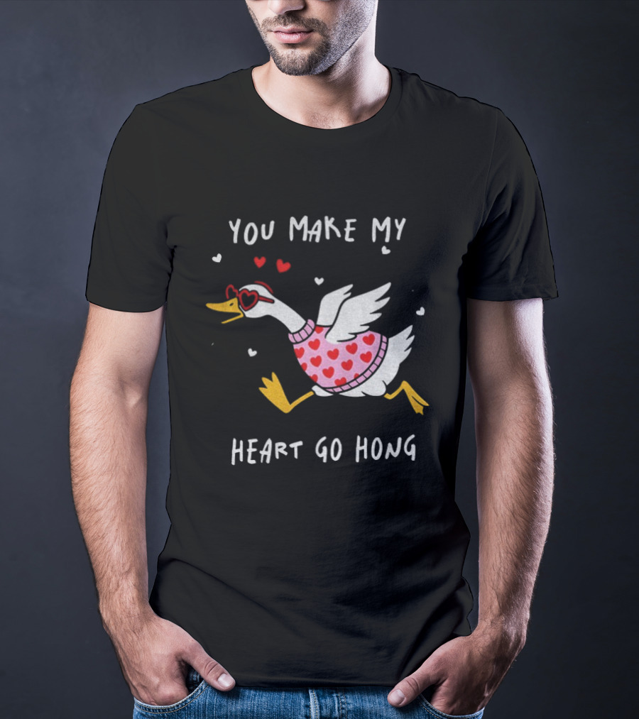 Valentine's Day Heart Go Hong Goose With Sunglasses And Hearts T-Shirt