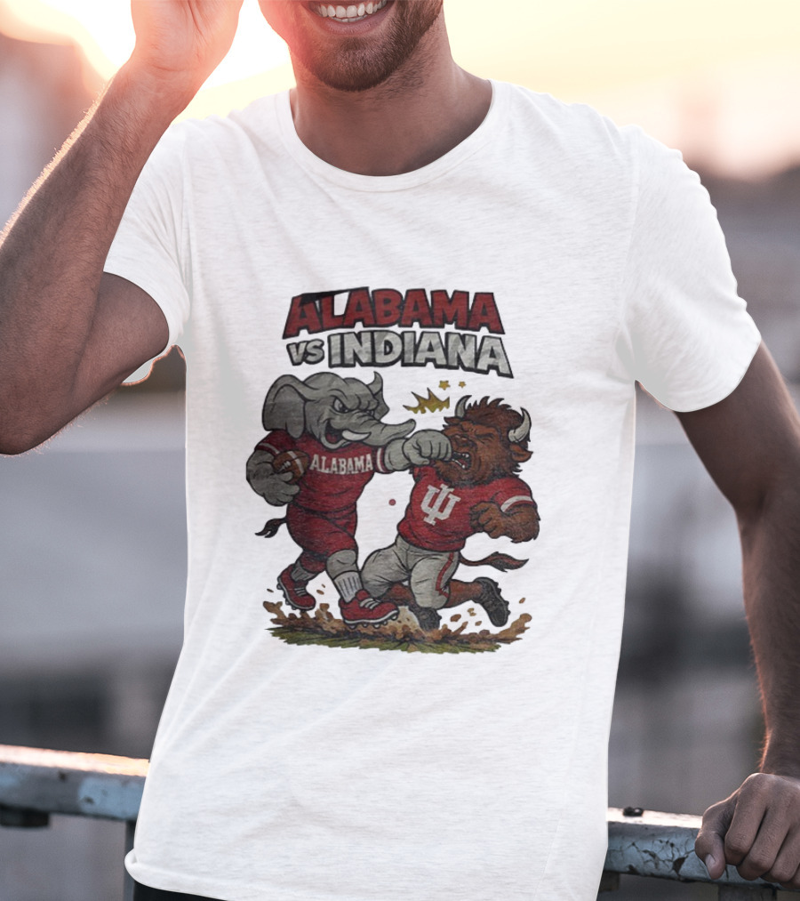 Alabama Vs Indiana Rivalry Football Showdown Cartoon Mashup T-Shirt
