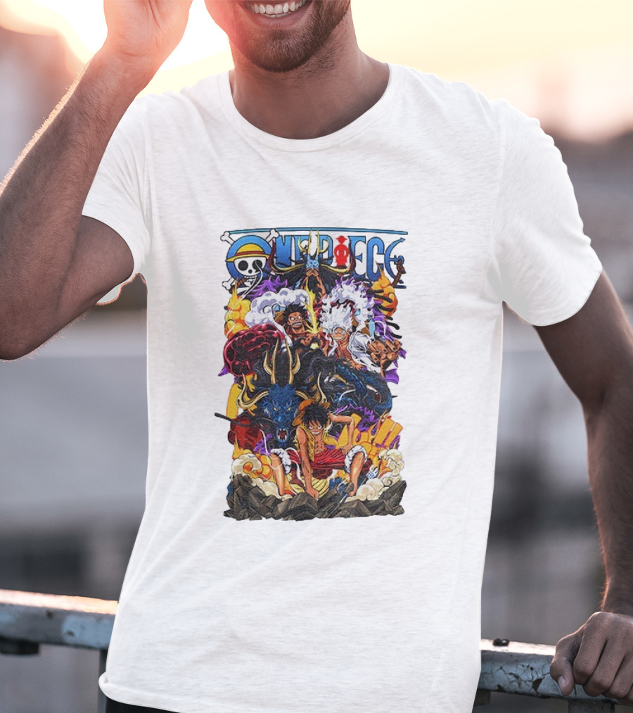 One Piece Anime Luffy Straw Hat Crew Manga Pirate Collage T-Shirt
