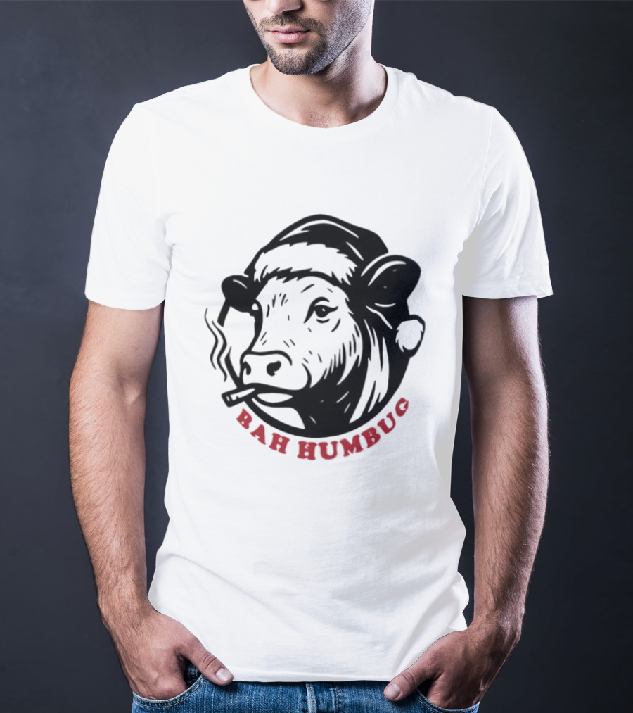 Cow Santa Smoking Bah Humbug Christmas Humor T-Shirt