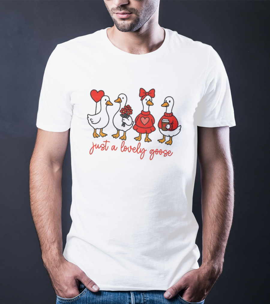 Coquette Valentine Lovely Goose With Heart Bow Flowers Coffee T-Shirt