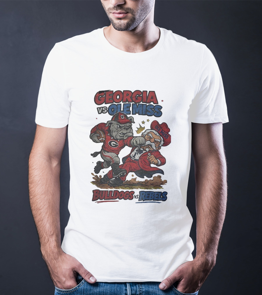 Georgia Vs. Ole Miss Bulldogs Rebels Retro Football Rivalry CFP T-Shirt