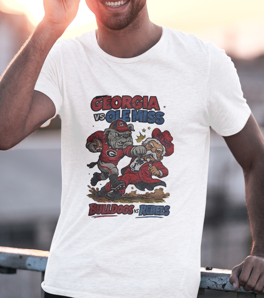 Georgia Vs. Ole Miss Bulldogs Rebels Retro Football Rivalry CFP T-Shirt