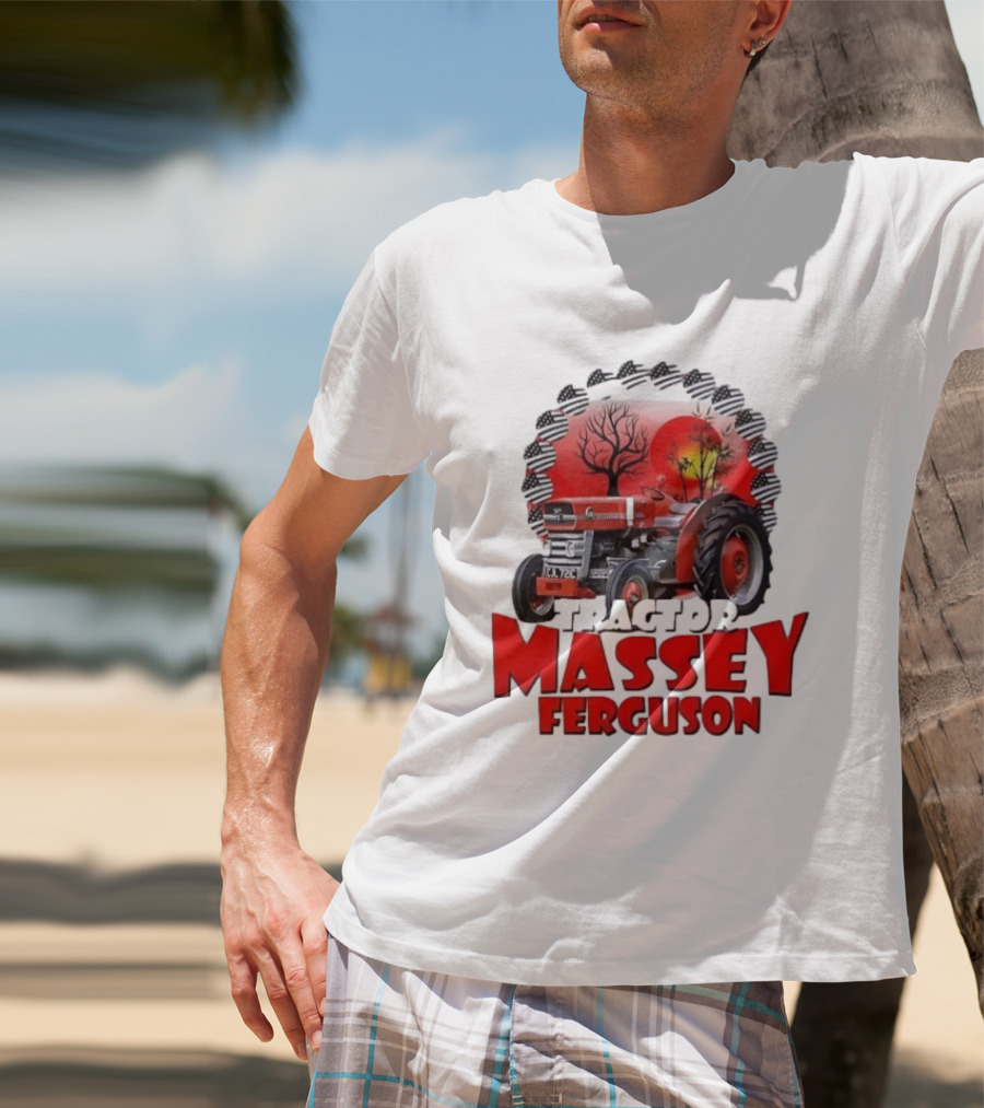 Massey Ferguson Tractor Red Landscapes Sun Trees T-Shirt