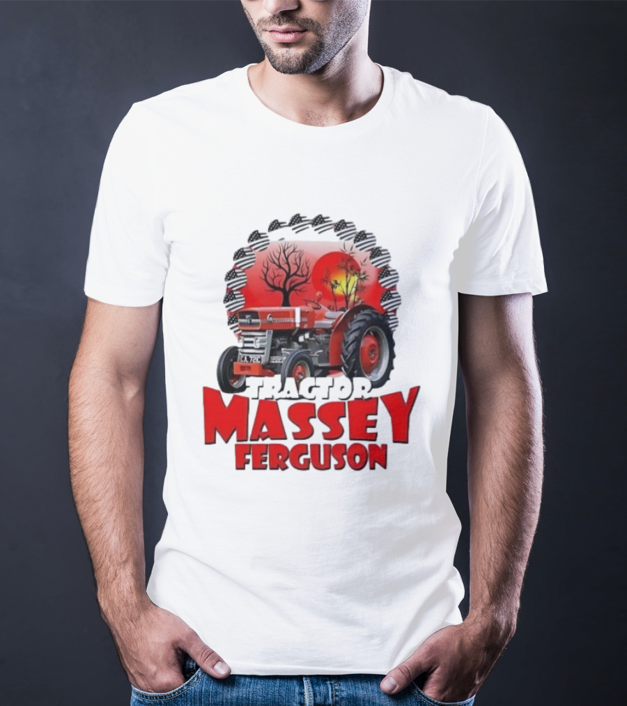 Massey Ferguson Tractor Red Landscapes Sun Trees T-Shirt