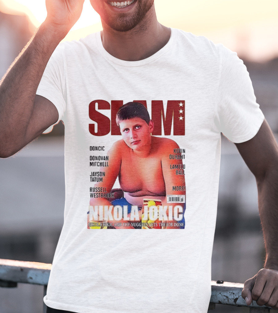 Slam Magazine Nikola Jokic 90s Retro Basketball Nuggets Durant Mitchell Westbrook Tatum Ball T-Shirt