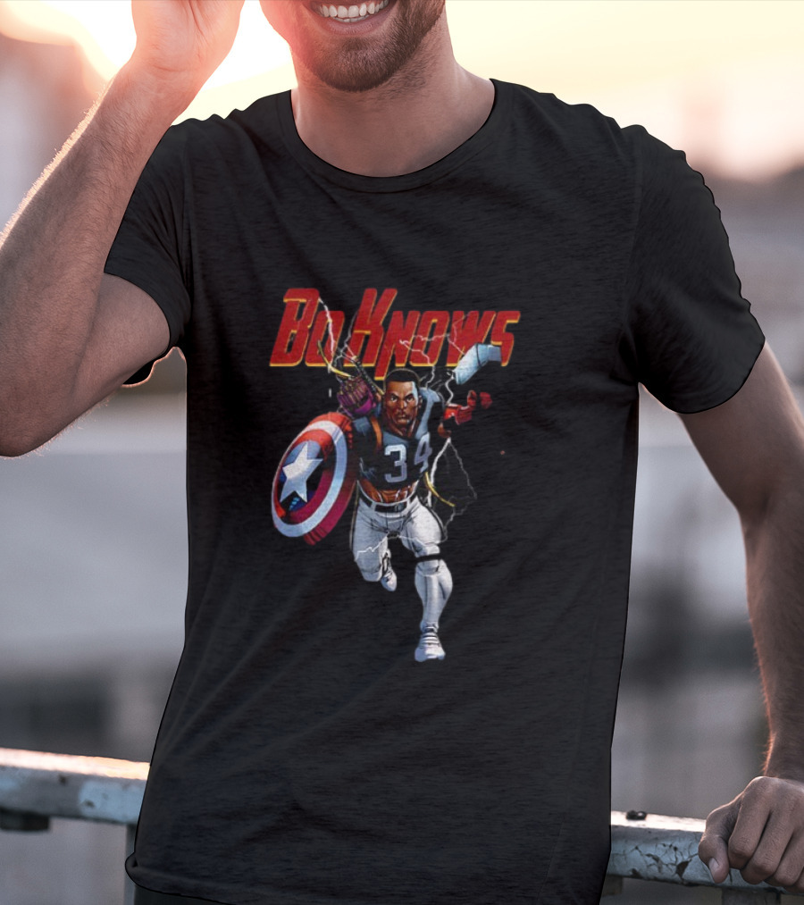 Bo Knows Heroes Captain America Thor 34 Vintage Football T-Shirt