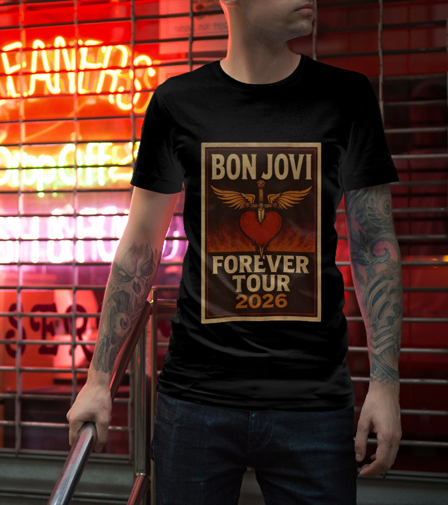 Bon Jovi Forever Tour 2026 Heart Dagger Winged T-Shirt
