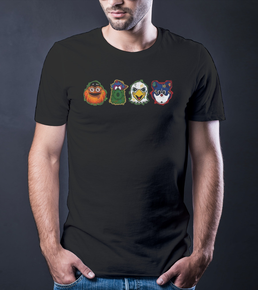 Philadelphia Sports Mascots Gritty Phanatic Swoop Franklin Flyers Phillies Eagles 76ers T-Shirt