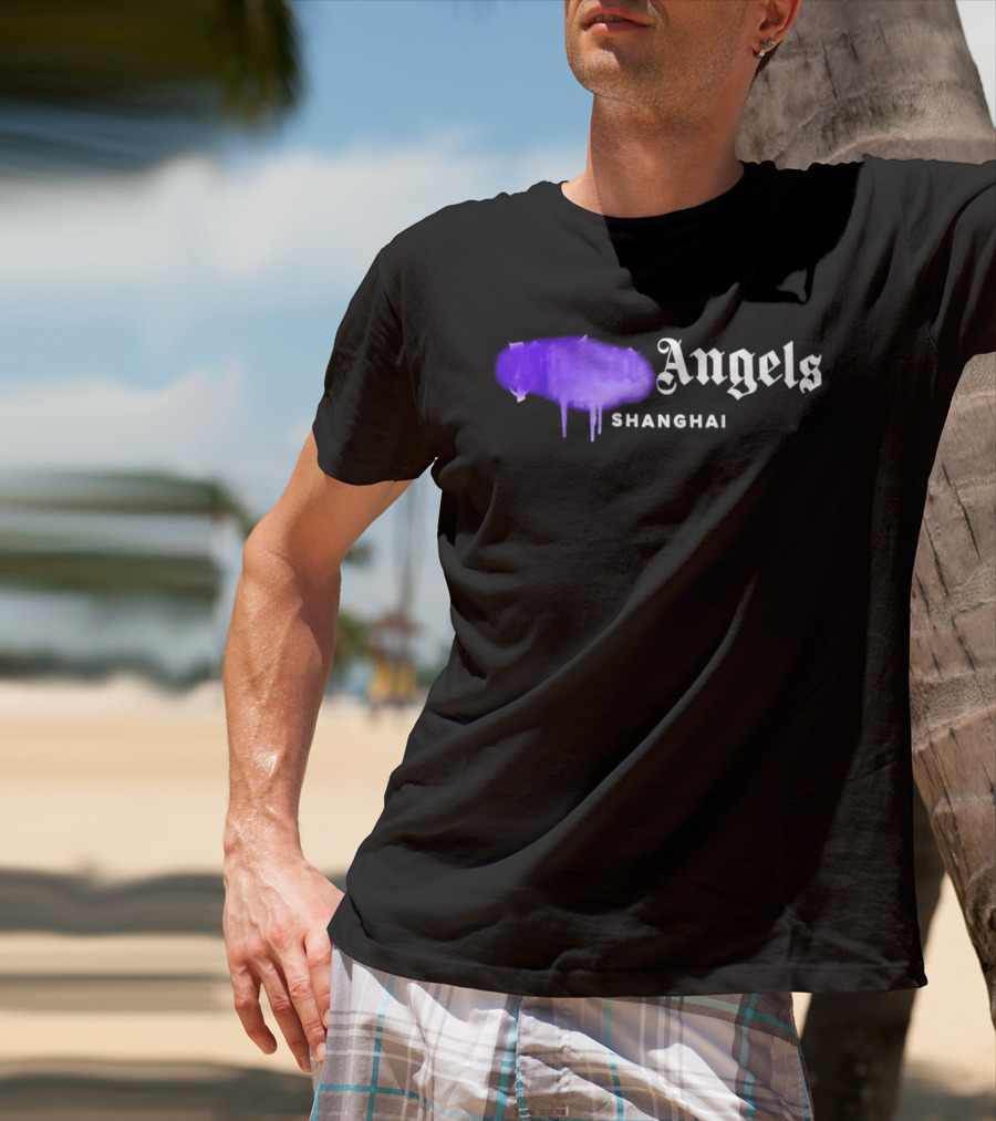 Palm Angels Black Cotton Sprayed Shanghai Purple Drip T-Shirt
