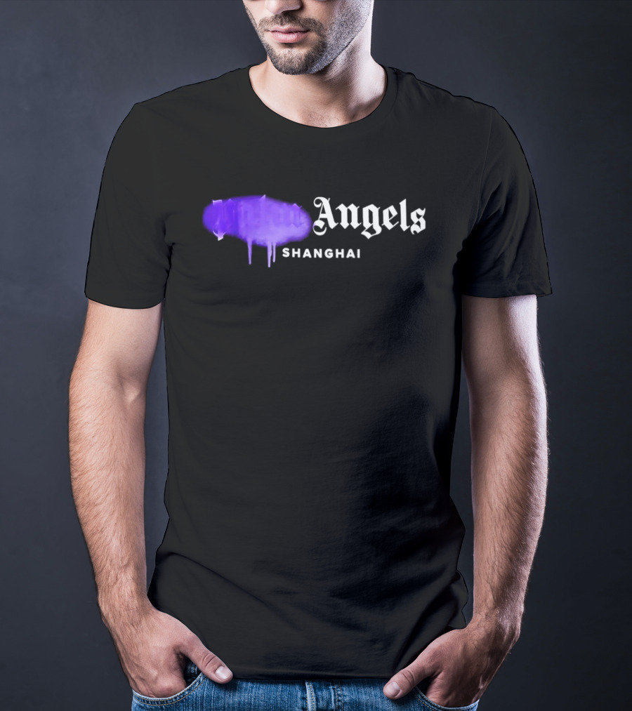 Palm Angels Black Cotton Sprayed Shanghai Purple Drip T-Shirt