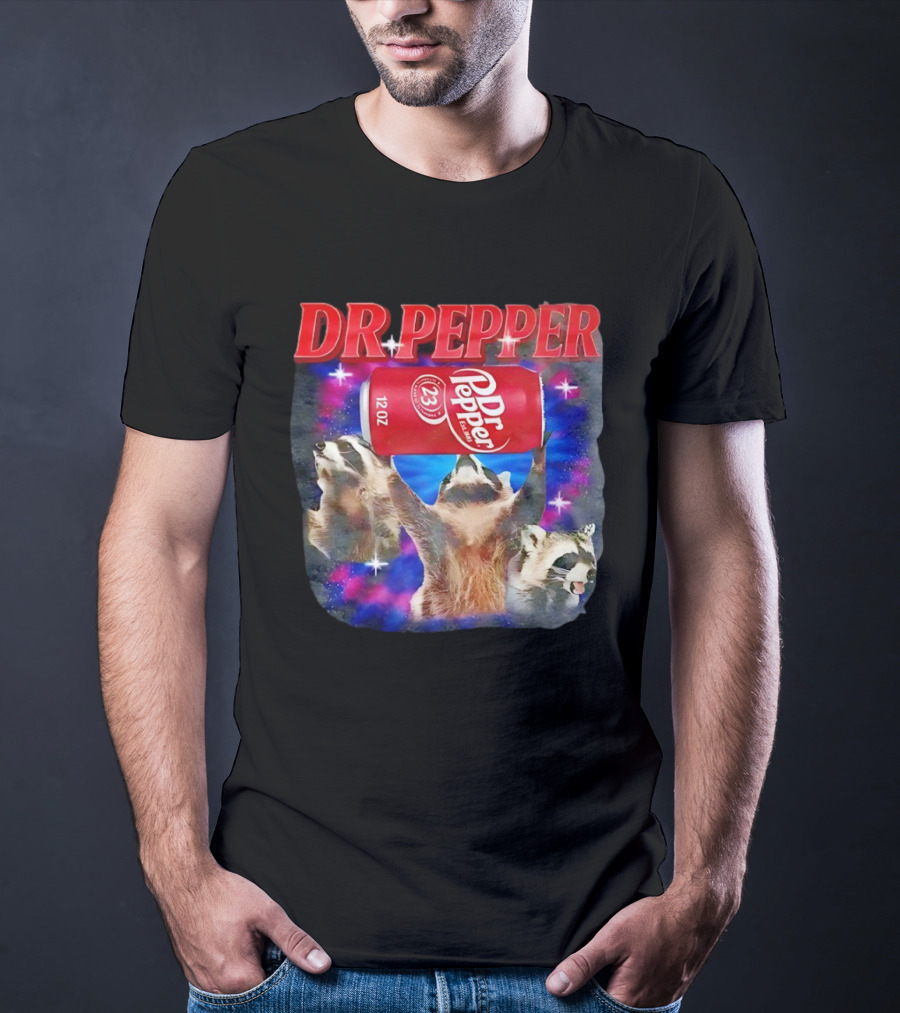 Dr Pepper Raccoons With Can And Cosmic Background T-Shirt