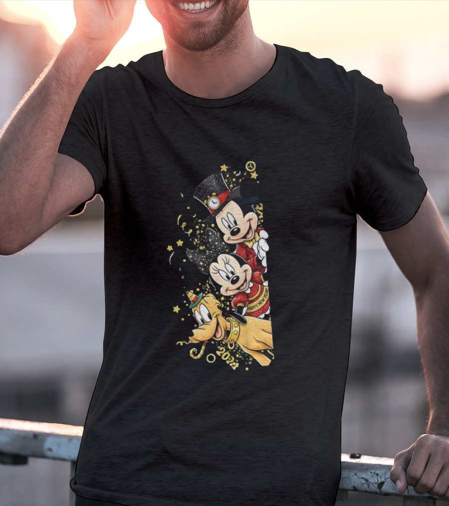 Mickey Mouse Happy New Year 2023 Pluto Minnie Celebration T-Shirt