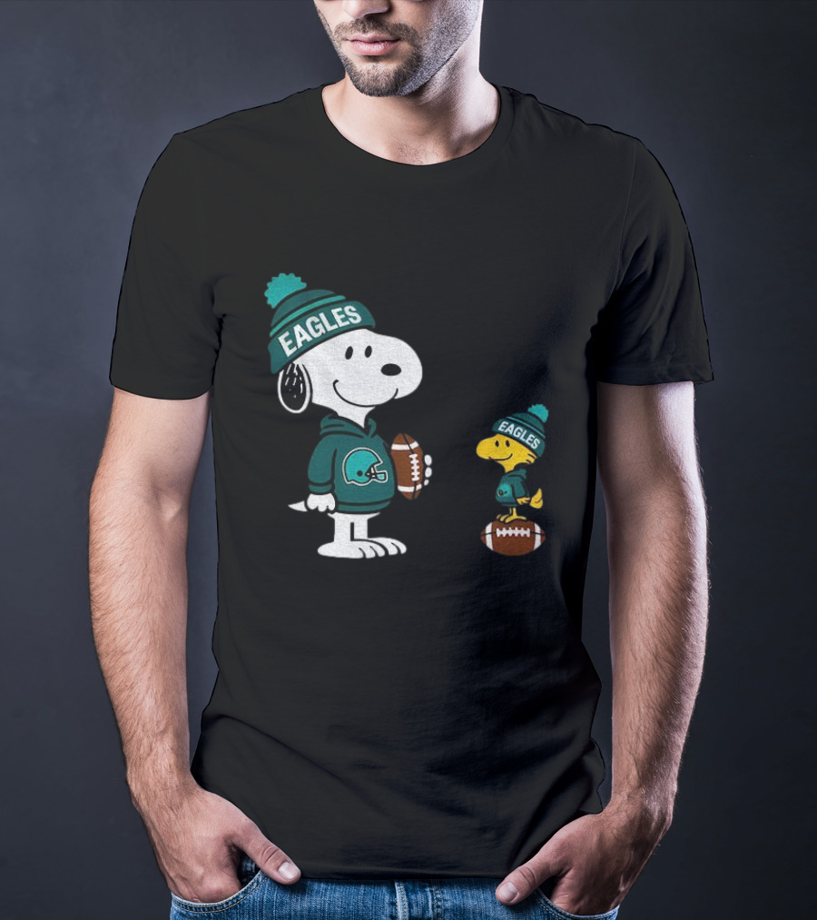 Philadelphia Eagles Snoopy Woodstock Football Style NFL Beanie Pullover T-Shirt