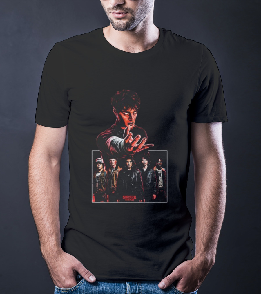 Stranger Things Character Montage With Group And Red Glow T-Shirt