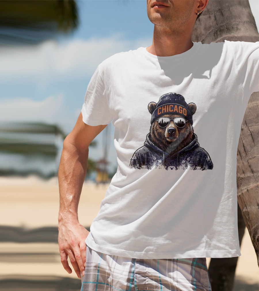 Chicago Bear Football Mascot Sunglasses Beanie Hat T-Shirt