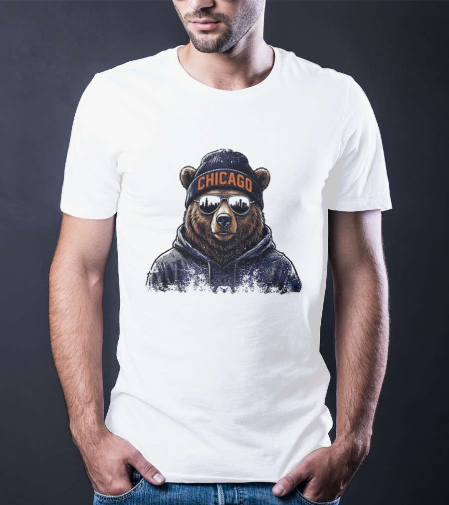Chicago Bear Football Mascot Sunglasses Beanie Hat T-Shirt