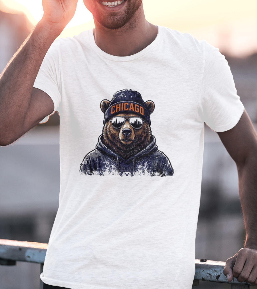 Chicago Bear Football Mascot Sunglasses Beanie Hat T-Shirt
