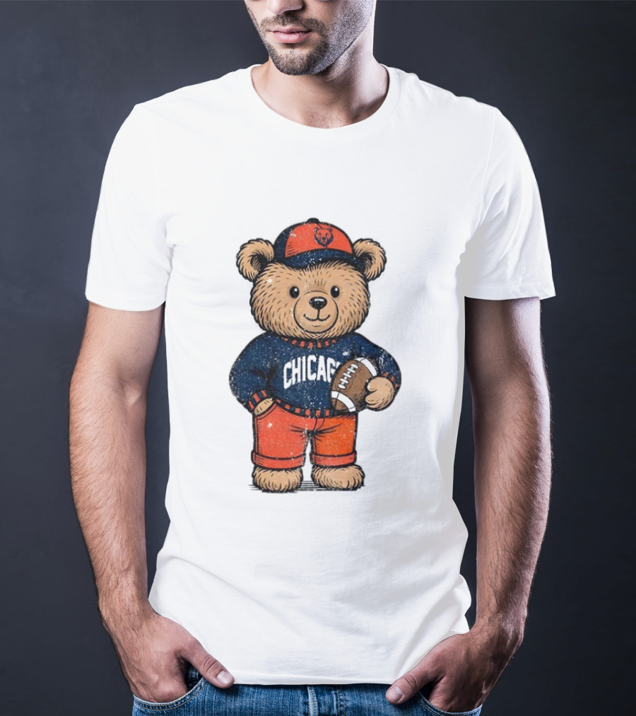 Chicago Bears Football Teddy Bear Holding Football NFL Merchandise T-Shirt