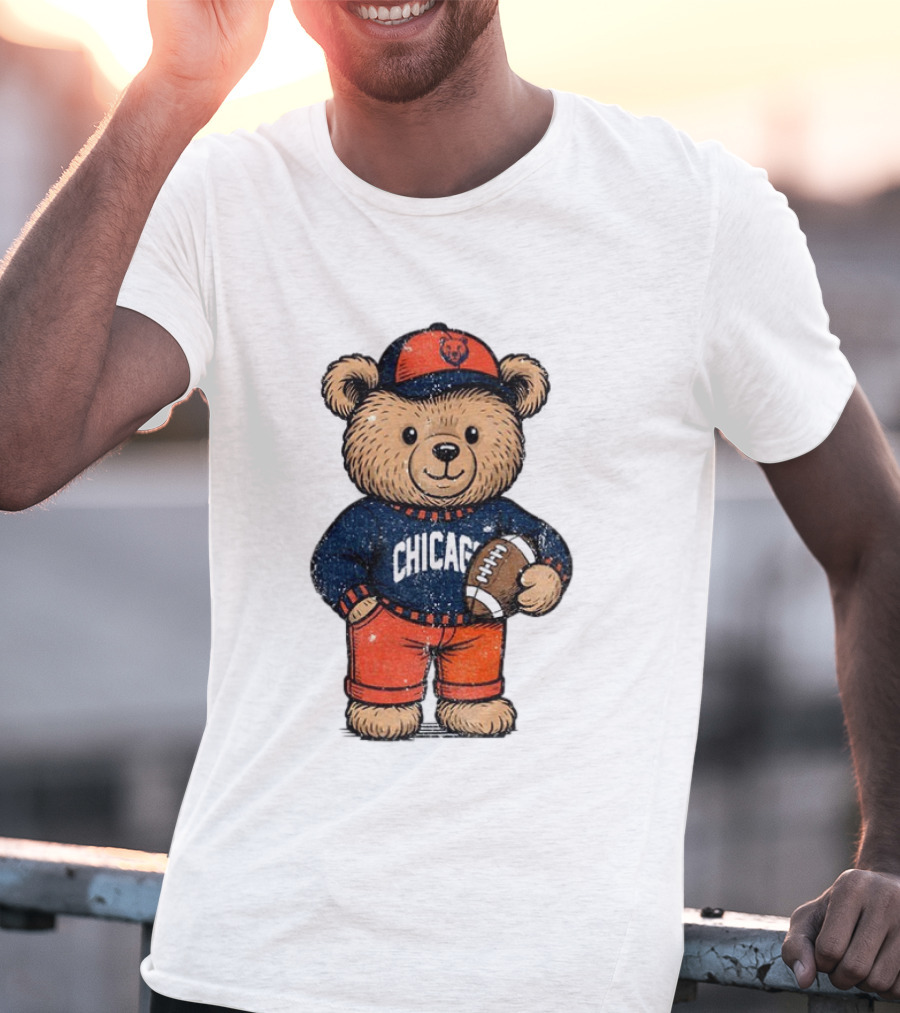 Chicago Bears Football Teddy Bear Holding Football NFL Merchandise T-Shirt