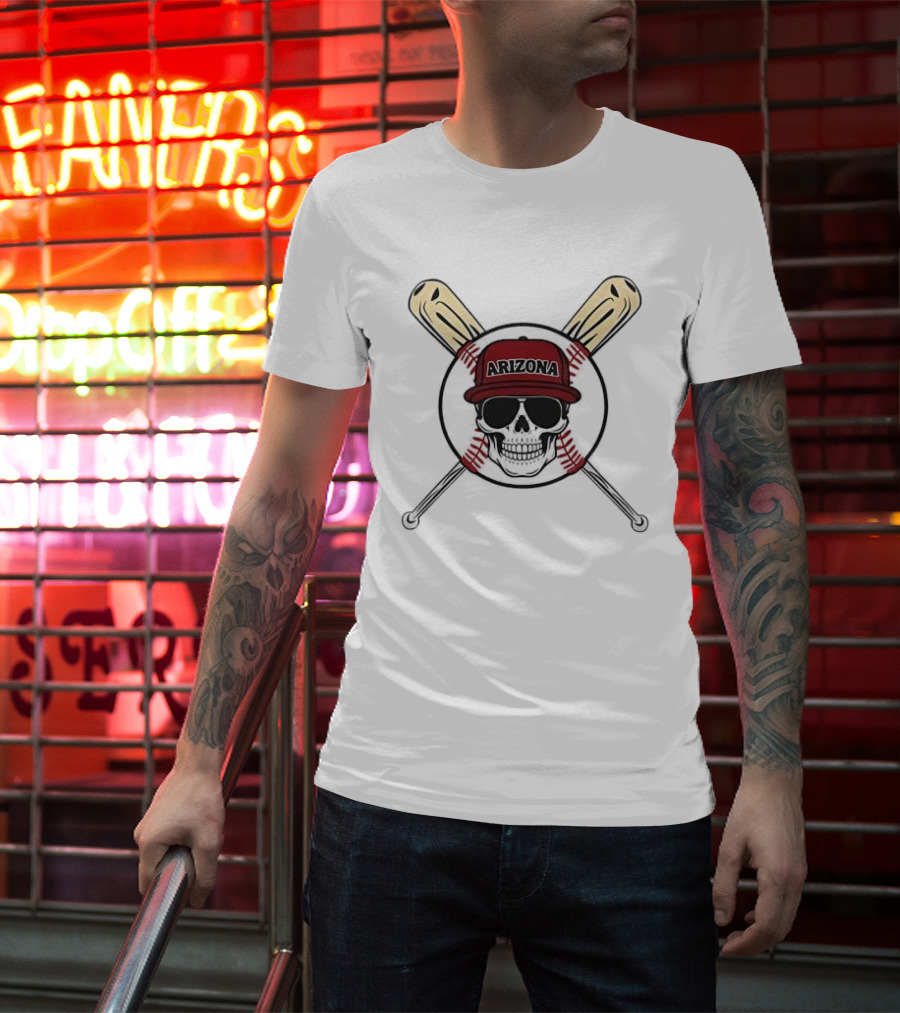 Arizona Baseball Skeleton Skull Cap And Bat Crossbones T-Shirt