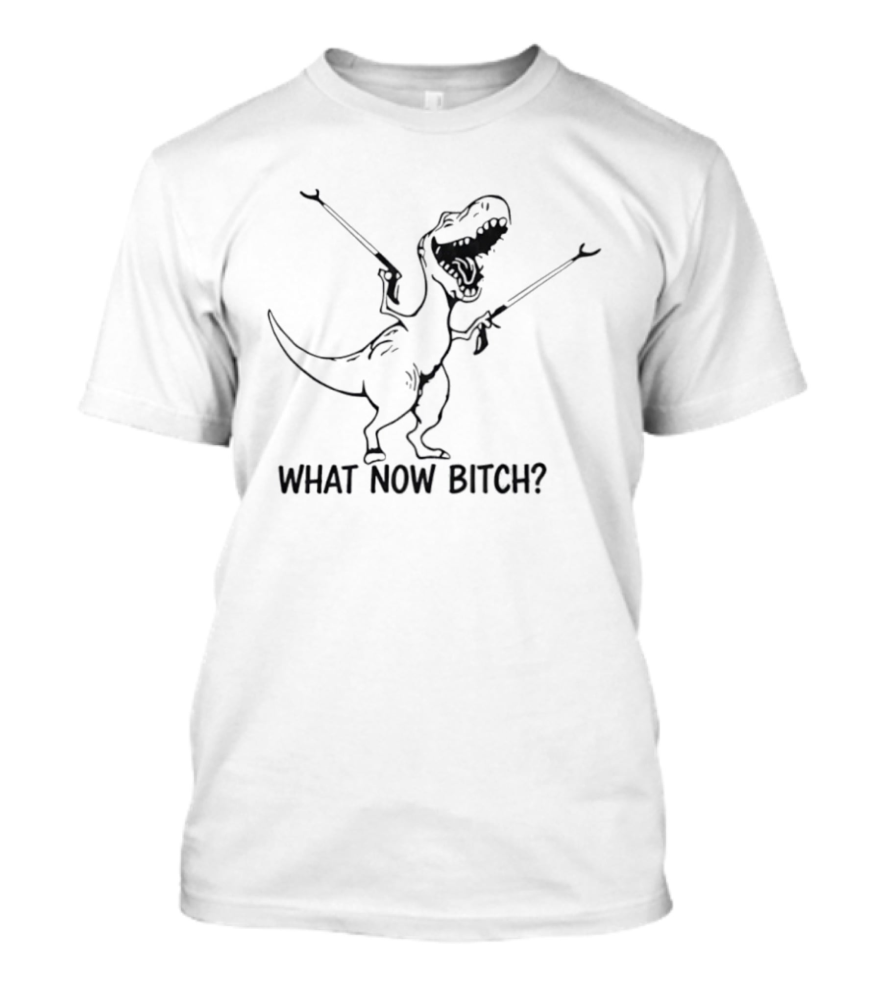Dinosaur What Now B*tch Funny Rex Sketch With Guns T-Shirt