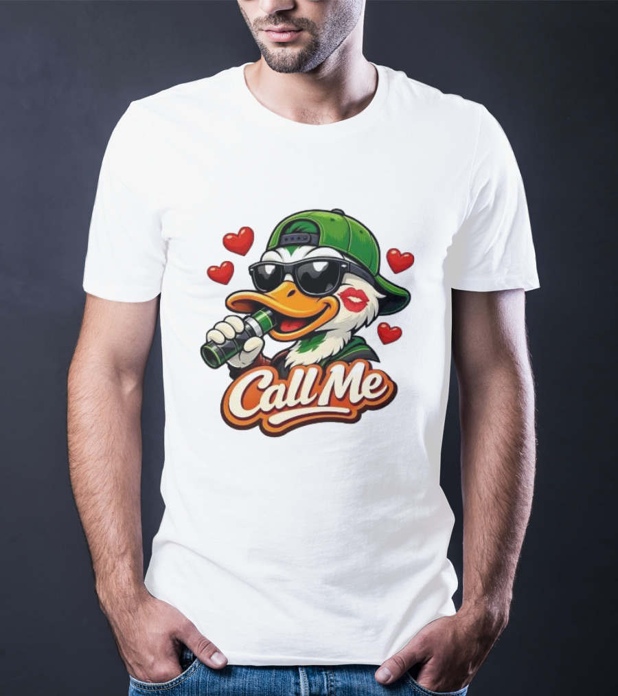 Duck Call Me Cool Sunglasses Heart Kiss Lips T-Shirt
