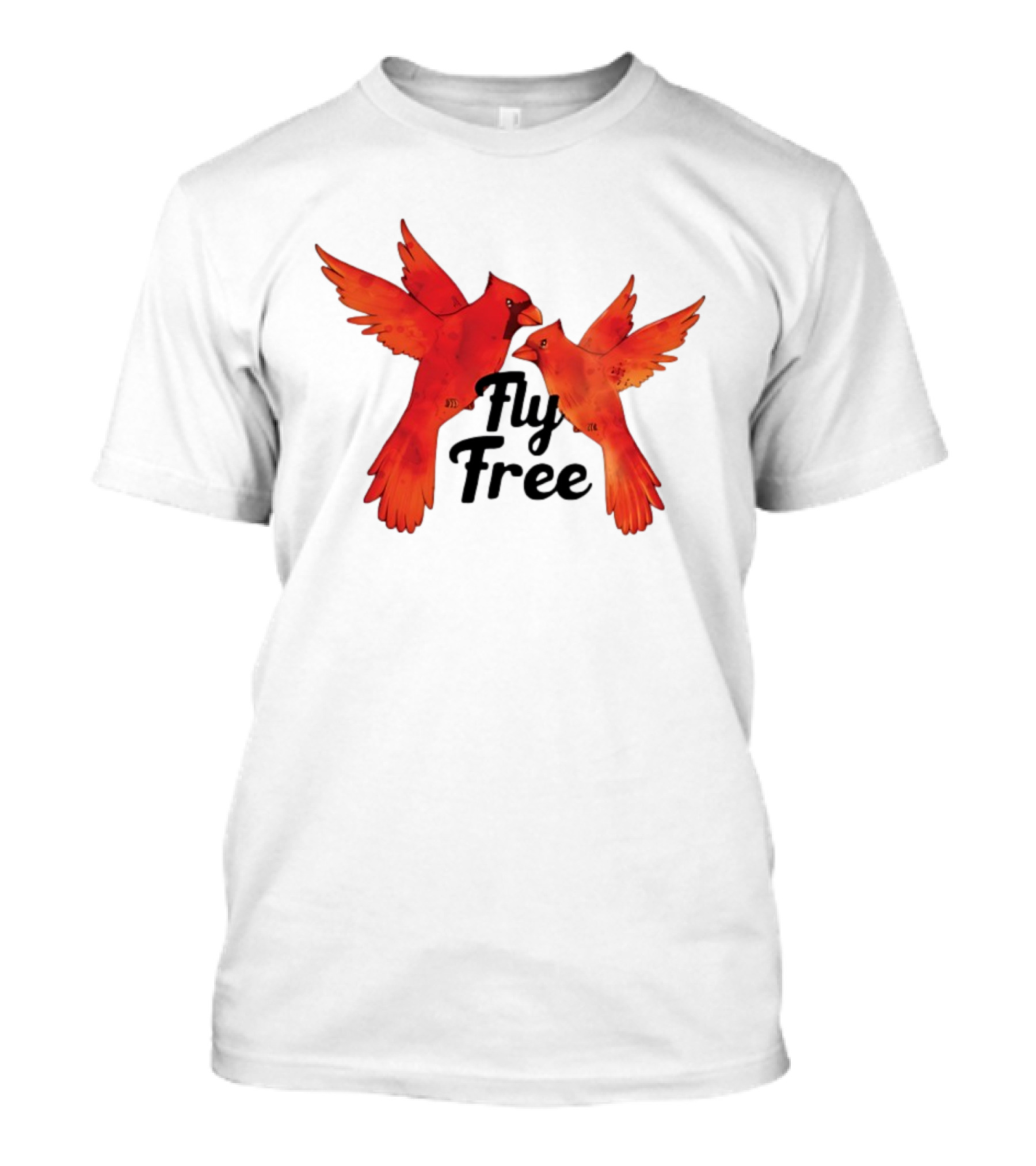 Fly Free Cardinal Bird Pair Vibrant Red Wings Dynamic Motion T-Shirt