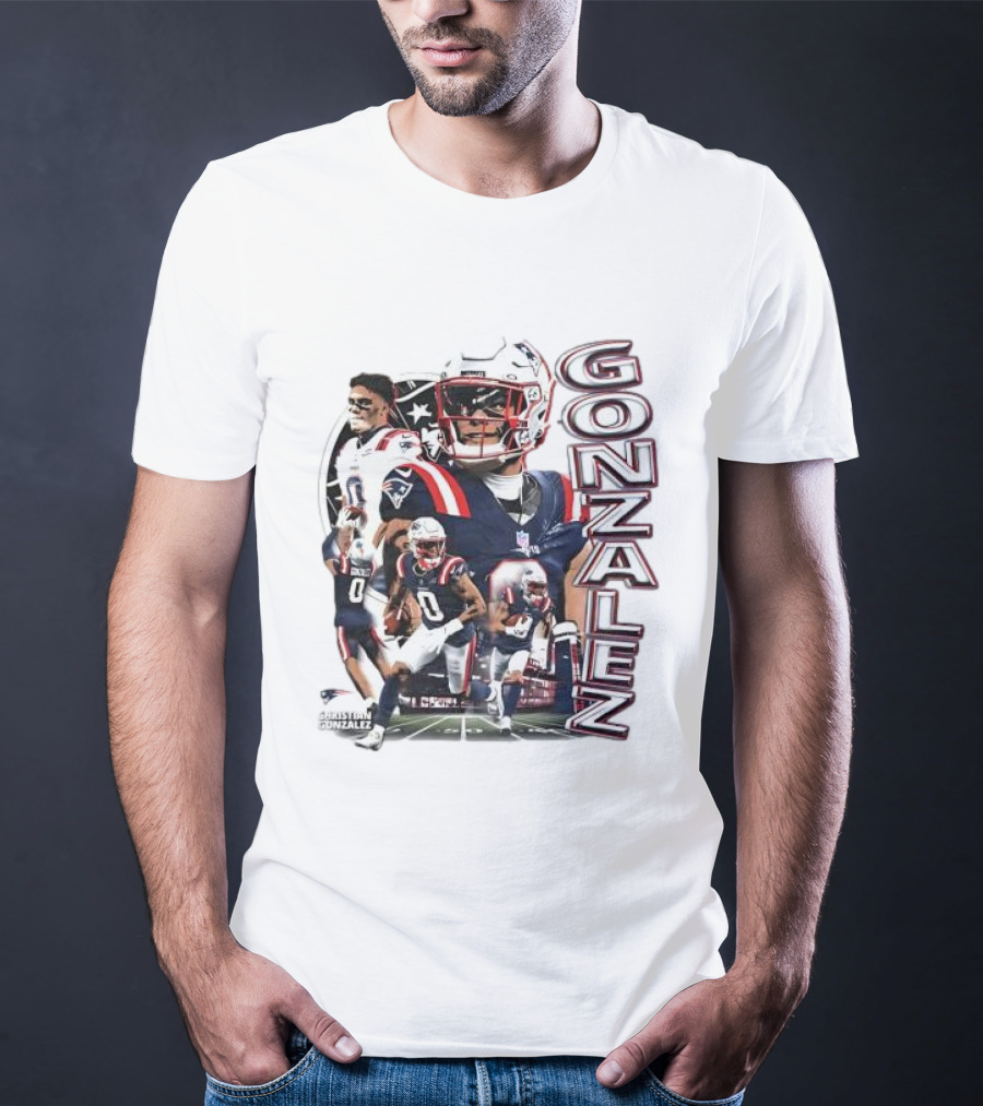 New England Patriots Christian Gonzalez Football Collage T-Shirt