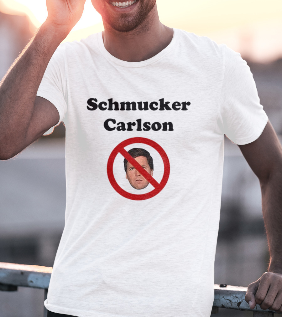 Schmucker Carlson Face Inside Red Prohibition Circle T-Shirt