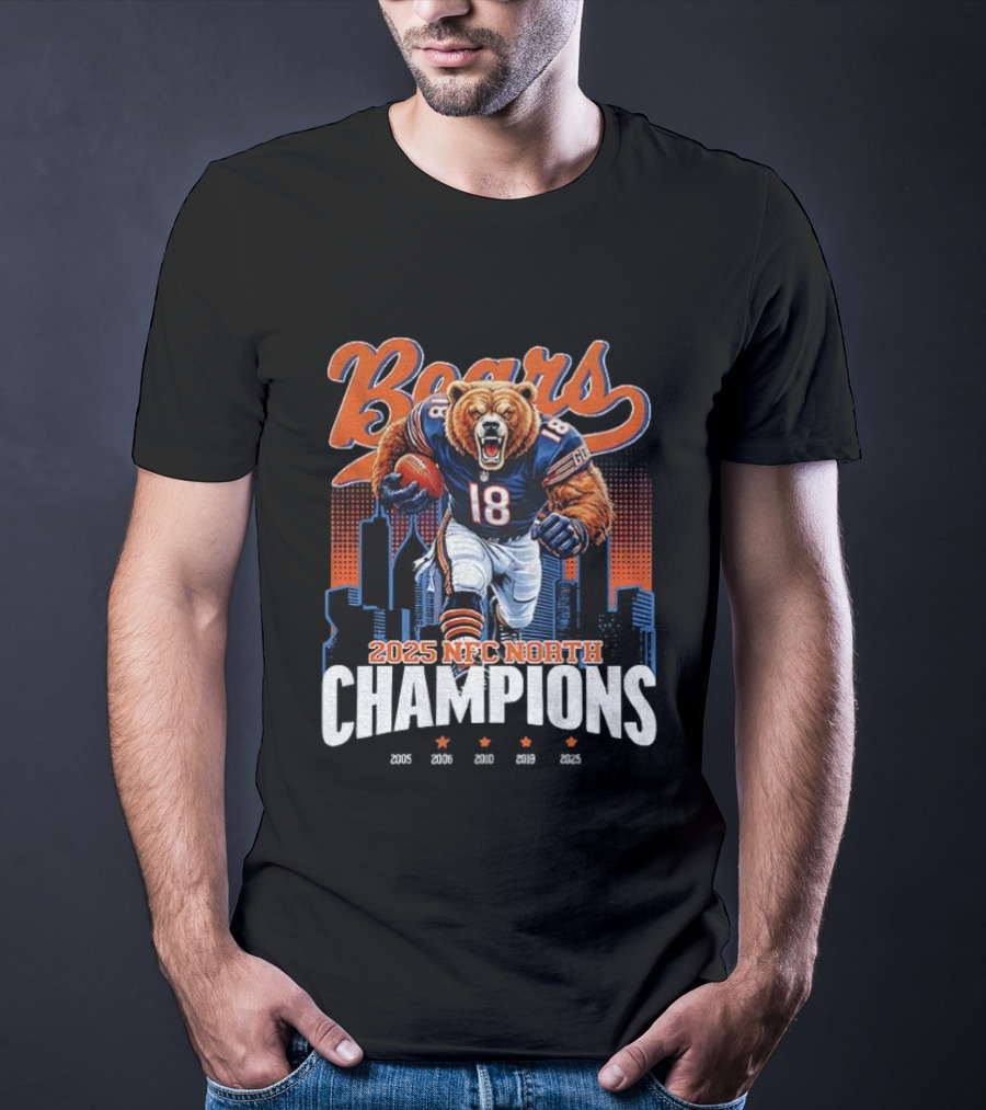 Chicago Bears NFC North Champions 2025 Football Team Victory Celebration T-Shirt