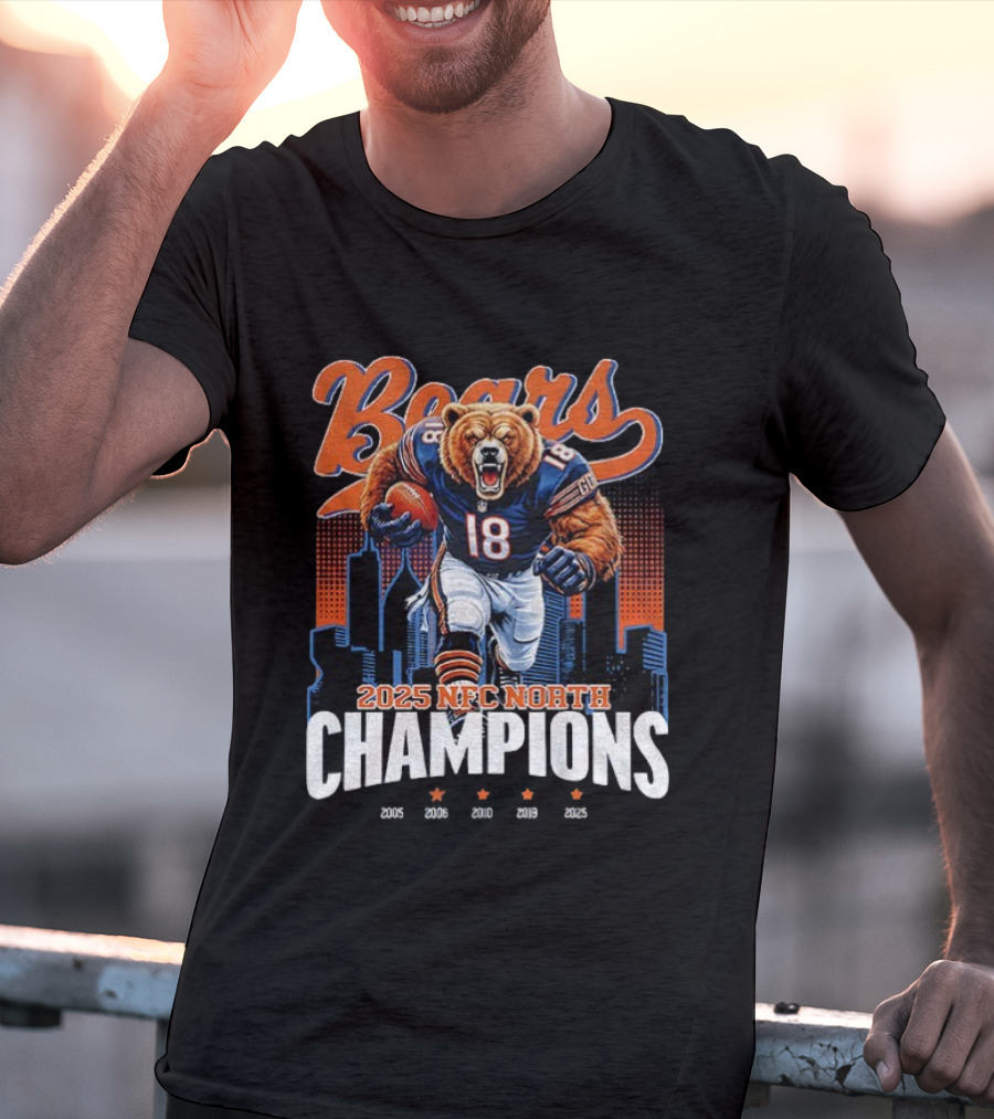 Chicago Bears NFC North Champions 2025 Football Team Victory Celebration T-Shirt