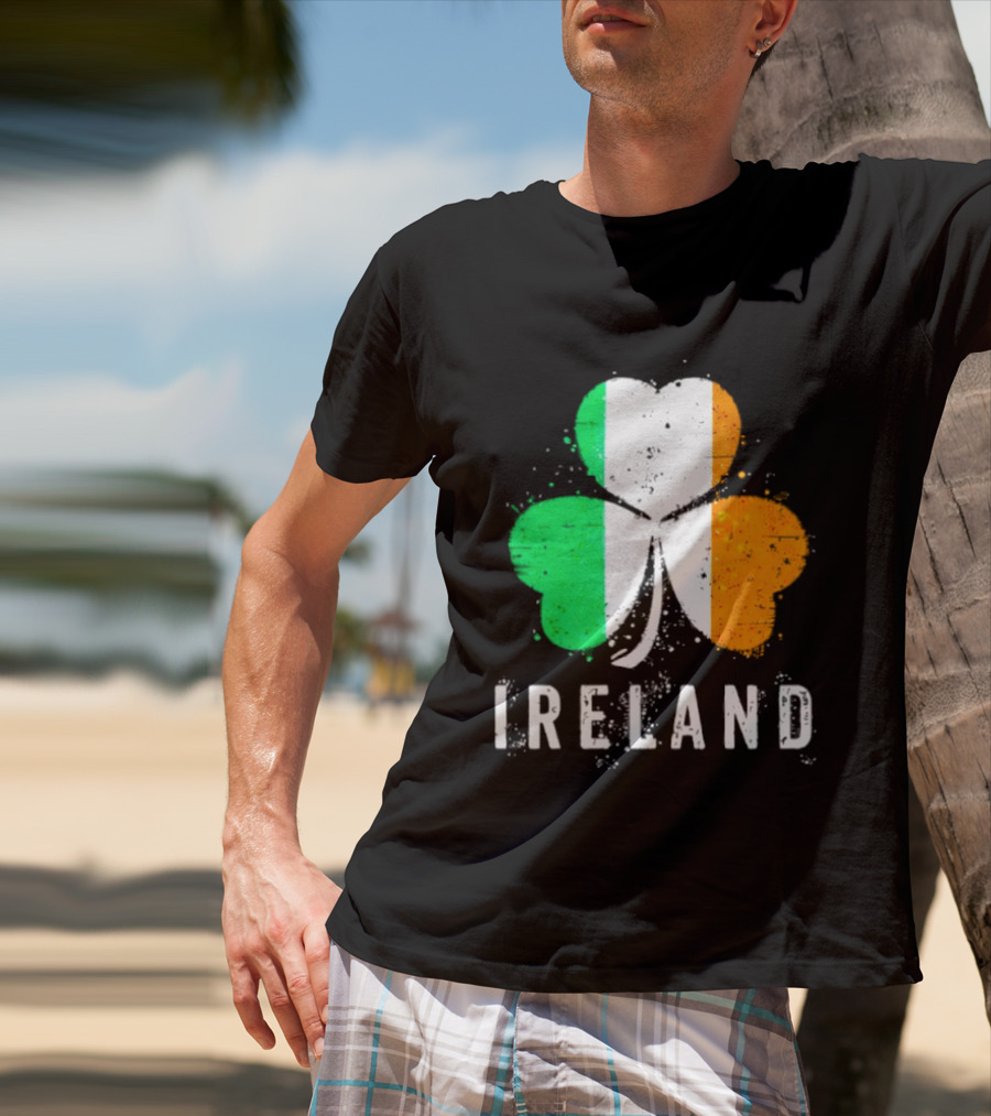 Ireland Flag On Shamrock For Proud Irish On St Patrick’s Day T-Shirt