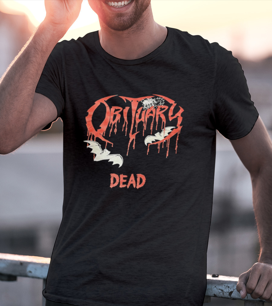 Obituary Dead With Dripping Letters And Flying Bats T-Shirt
