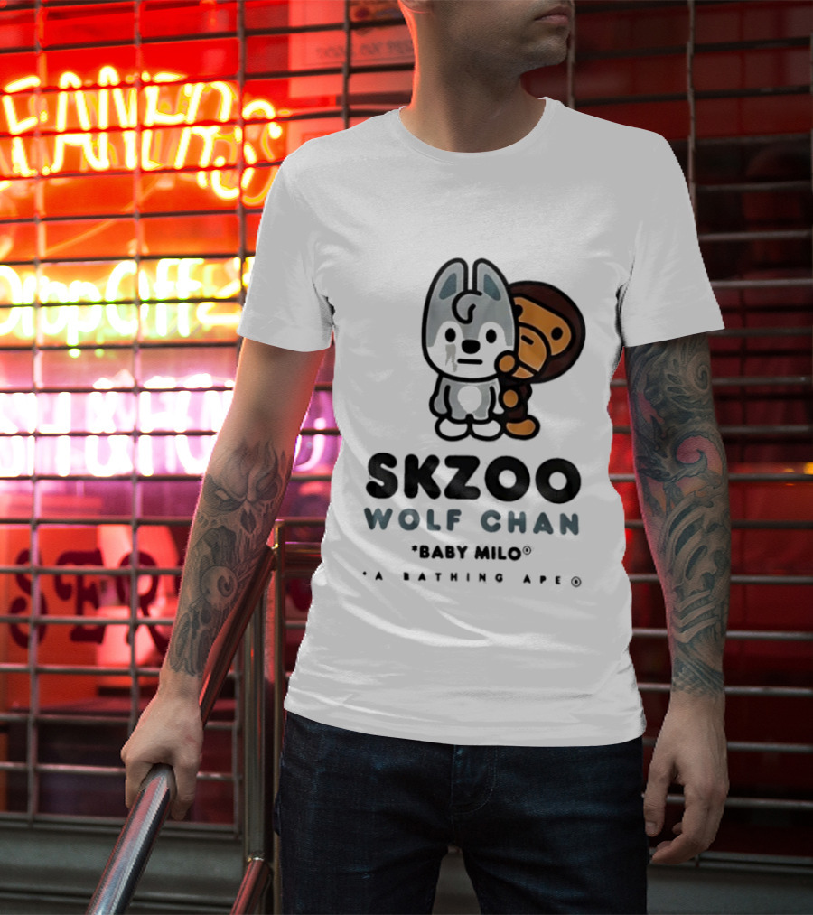 SKZOO Wolf Chan Baby Milo BAPE Stray Kids Collaboration T-Shirt