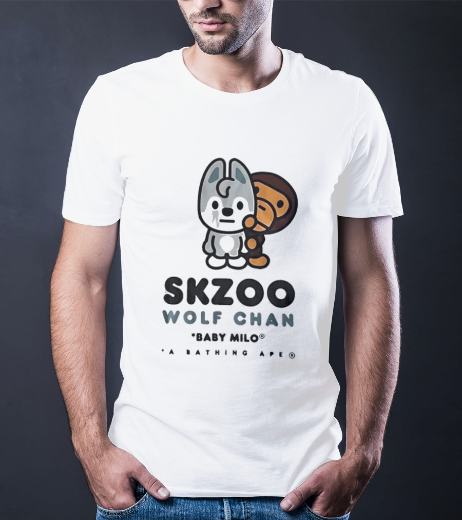 SKZOO Wolf Chan Baby Milo BAPE Stray Kids Collaboration T-Shirt