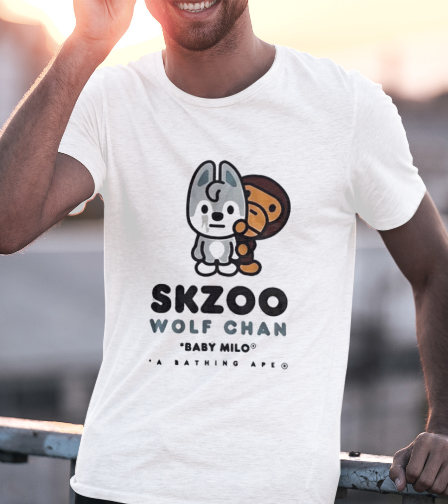 SKZOO Wolf Chan Baby Milo BAPE Stray Kids Collaboration T-Shirt