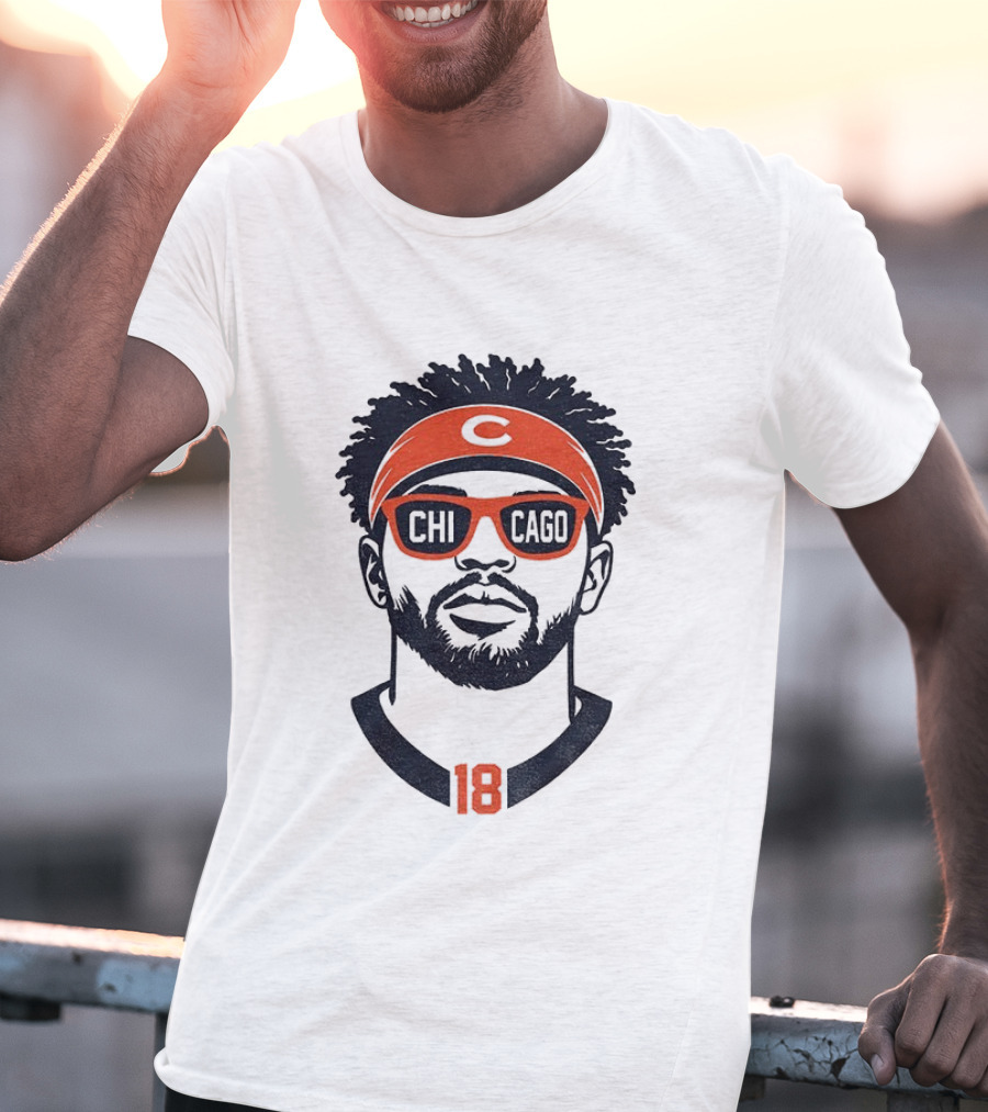 Caleb Williams 18 Chicago Bears Cartoon Sunglasses Headband T-Shirt