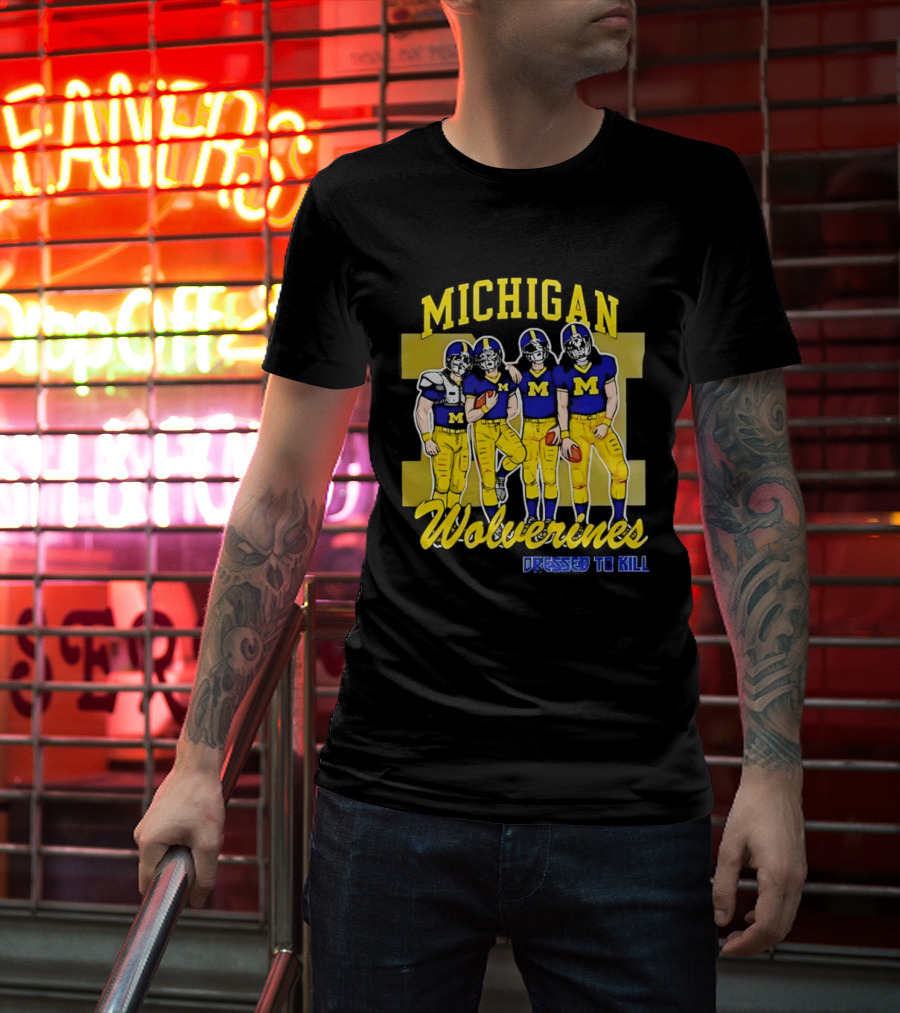 Michigan Wolverines Football Dressed To Kill Team Players Yellow And Blue T-Shirt