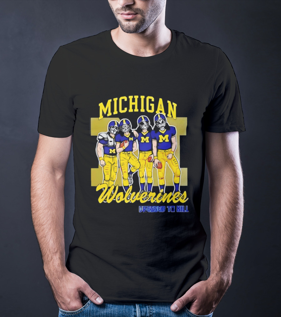 Michigan Wolverines Football Dressed To Kill Team Players Yellow And Blue T-Shirt