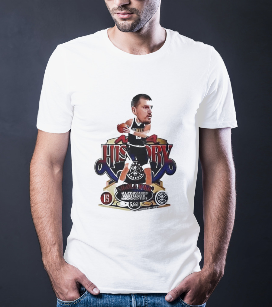 Nikola Jokic Nuggets NBA History All Time Basketball Cartoon T-Shirt