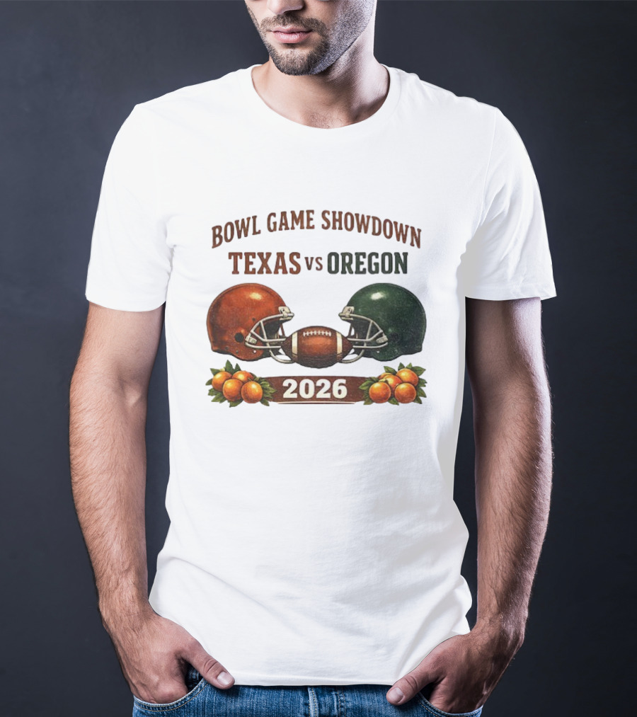 Texas Vs Oregon 2026 Bowl Game Showdown Football Helmet Clash T-Shirt