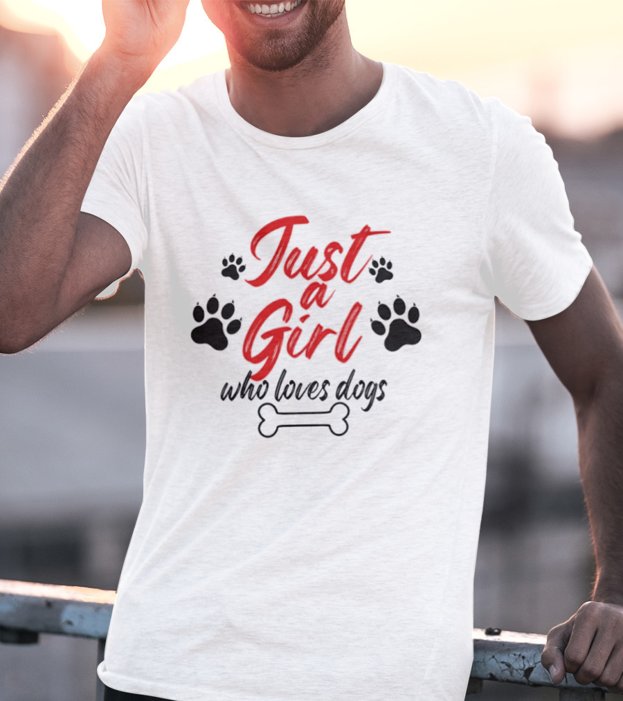 Just A Girl Who Loves Dogs Paw Prints Bone T-Shirt