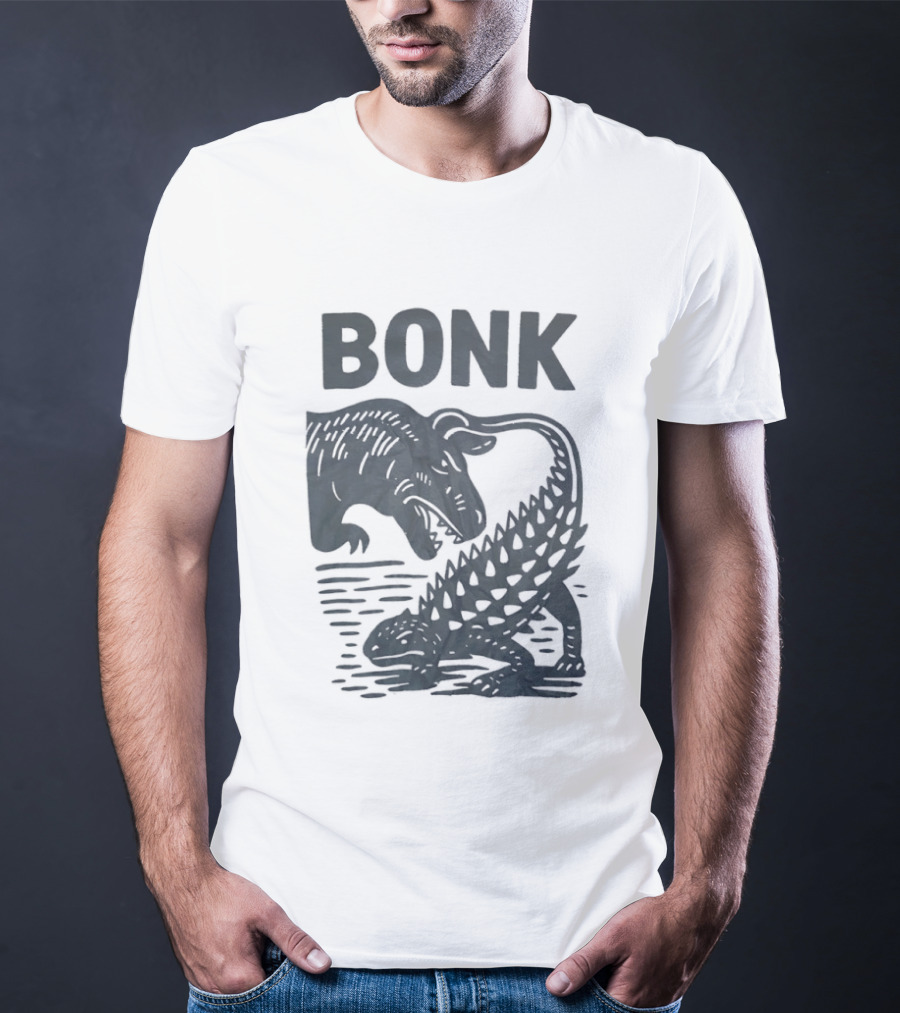 Late Cretaceous Dinosaur Bonk Scene With Spinosaurus And Ankylosaurus T-Shirt